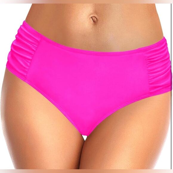 Tempt Me Women Bikini Bottoms Mid Waist Ruched Swim Bottom L NWT - Picture 2 of 10